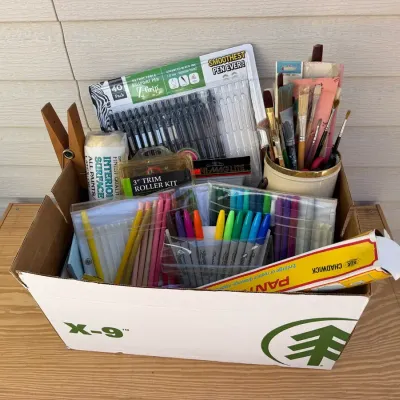 Art & Office Supply Lot - Zebra Z-Grip Pens Sharpies Pantograph Paint Brushes