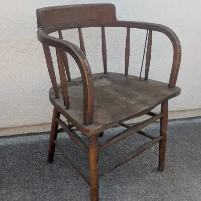 Antique Oak Captain's Chair, Or Barrel-back Pub Chair, Caboose Chair, or Firehouse Windsor Chair 2