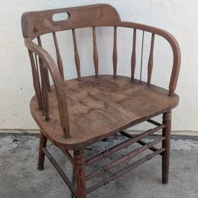 Antique Oak Captain's Chair, Or Barrel-back Pub Chair, Caboose Chair, or Firehouse Windsor Chair