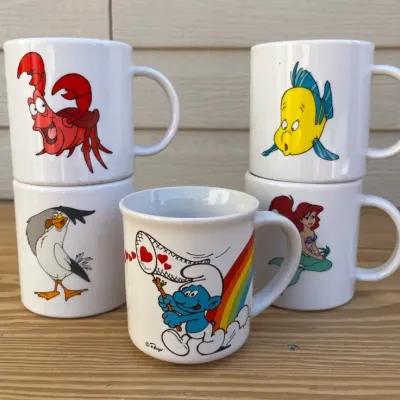 1990s Disney Channel promotional plastic mugs from The Little Mermaid i