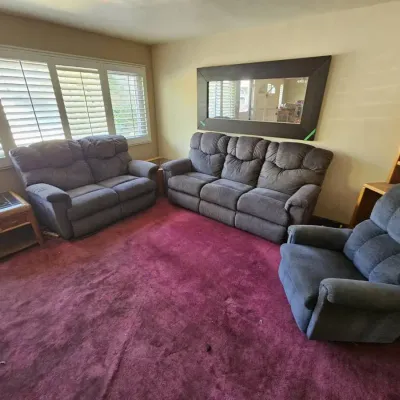 Blue Grey Living Room Set Couch Loveseat Recliner And 2 End Tables 