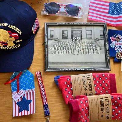 USA 250th Celebration And Vintage Military Band Photo 