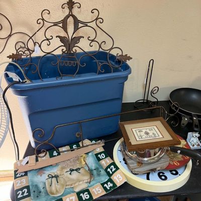 Lot 20: Vintage Slag / Stained Glass Chandelier, Evenflo High Chair, Oster Toaster & Decor