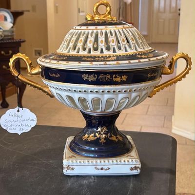 Lot 7: Antique Sevres Porcelain Bowl (Cobalt blue and gold)