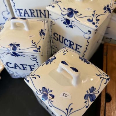 Lot 8: Vintage Jay Willfred by Andrea by Sadek blue and white French porcelain Canister set & Chess Set