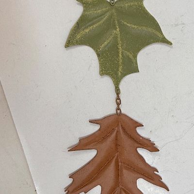 Metal Welcome Sign with Hanging Autumn Leaves