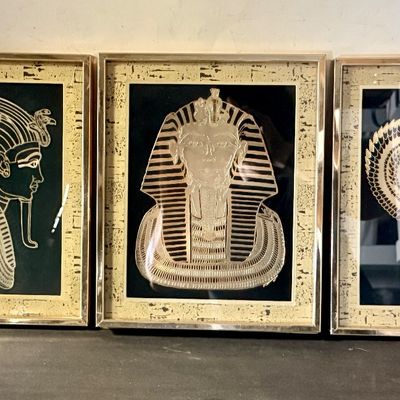 Vintage Framed Egyptian Foil Art Prints - Set of 3