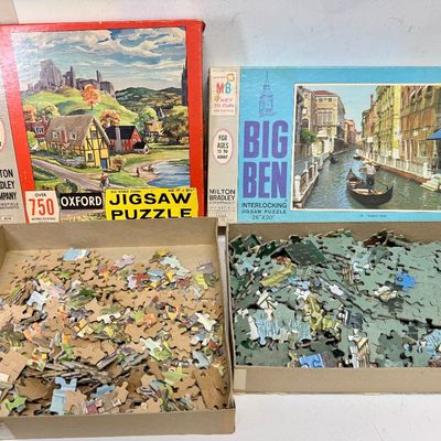 Vintage Milton Bradley Jigsaw Puzzles - Oxford & Big Ben (Set of 2)