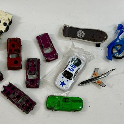 Vintage Diecast Cars, Toy Airplane, Skateboard & Motorcycle Lot