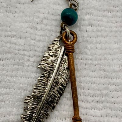 Vintage Southwestern Style Feather and Tomahawk Dangle Earrings