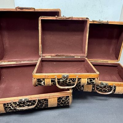 Vintage Faux Leopard Print Nesting Suitcases - Set of 3