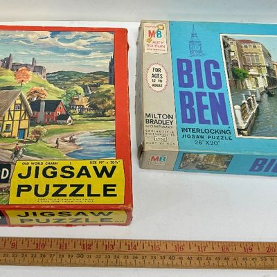 Vintage Milton Bradley Jigsaw Puzzles - Oxford & Big Ben (Set of 2)