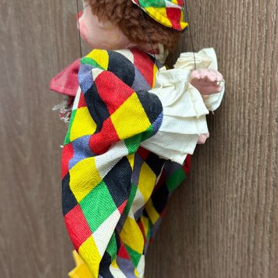 Vintage Harlequin Clown Marionette Puppet
