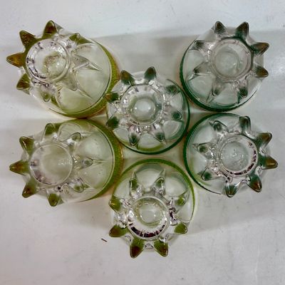 Vintage Green and Gold Textured Shot glasses - Set of 6 - Mid Century