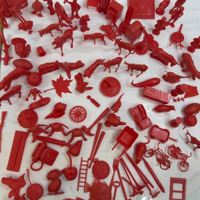 Vintage Red Plastic Cracker Jack & Gumball Machine Prizes Lot