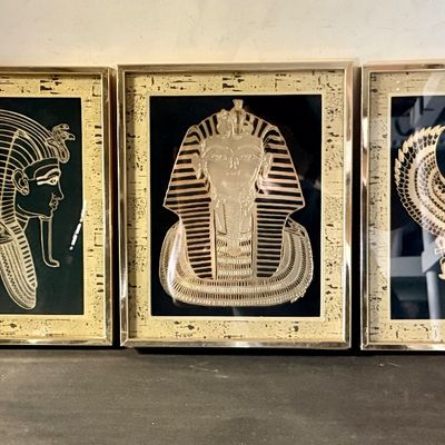 Vintage Framed Egyptian Foil Art Prints - Set of 3