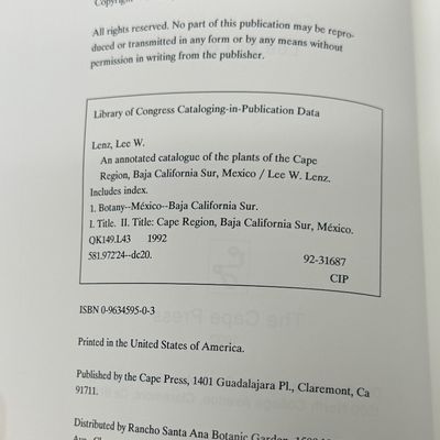 Plants of the Cape Region, Baja California Sur, Mexico by Lee W. Lenz (2 Books)