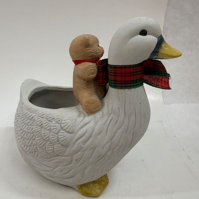 Vintage Ceramic Duck and Teddy Bear Planter