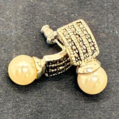 Vintage Faux Pearl and Marcasite Style J-Hoop Earrings
