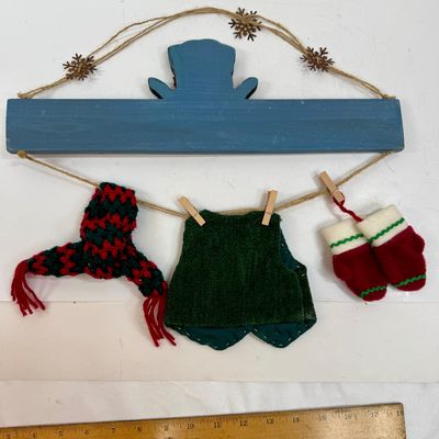Vintage Wooden 'Christmas Frost' Welcome Sign with Miniature Clothesline