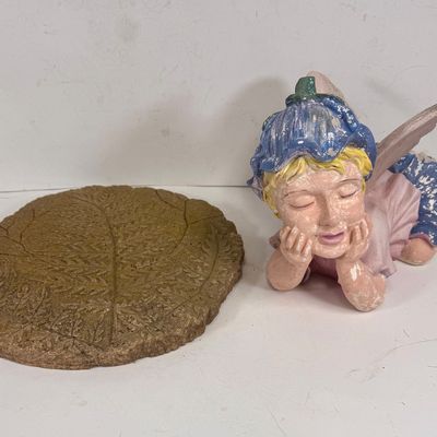 Garden Fairy Figurine with Leaf Stepping Stone