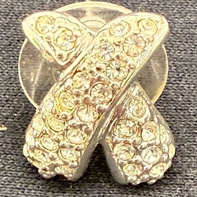 Vintage Silver Tone Rhinestone X-Shaped Stud Earrings
