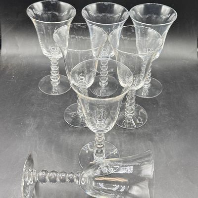 Vintage Glass Stemware with Beaded Stems - Set of 7