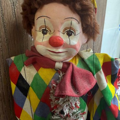 Vintage Harlequin Clown Marionette Puppet