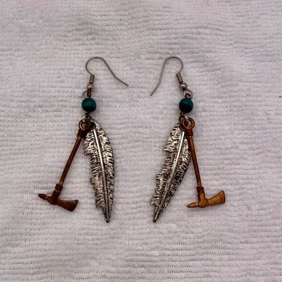 Vintage Southwestern Style Feather and Tomahawk Dangle Earrings