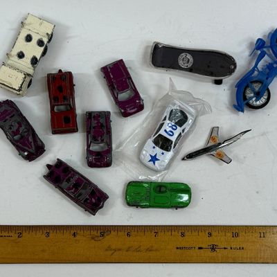 Vintage Diecast Cars, Toy Airplane, Skateboard & Motorcycle Lot
