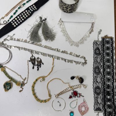 Assorted Fashion Jewelry Lot - Chokers, Necklaces, Earrings & Cuff