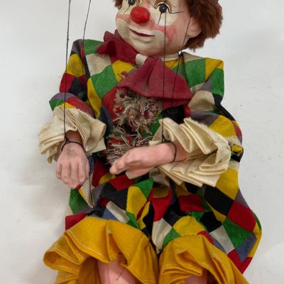 Vintage Harlequin Clown Marionette Puppet