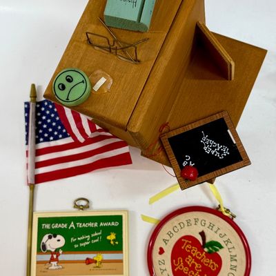 Vintage Teacher & School Miniature Collectibles Lot with Snoopy Plaque