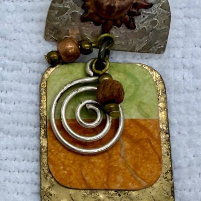 Vintage Mixed Metal Celestial Sun & Spiral Dangle Post Earrings