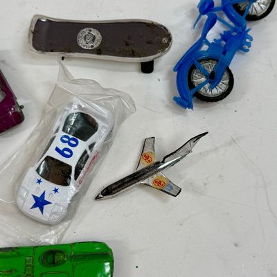 Vintage Diecast Cars, Toy Airplane, Skateboard & Motorcycle Lot
