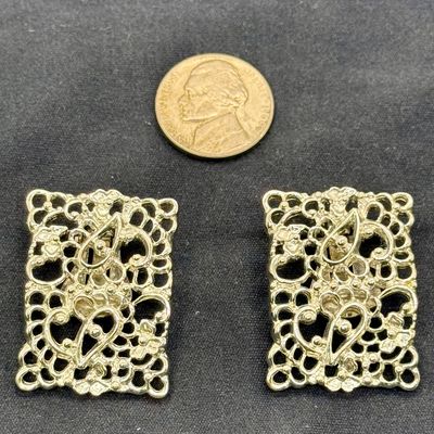 Silver Tone Rectangular Lattice Clip-on Earrings