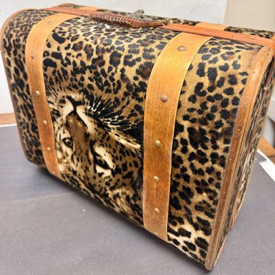 Vintage Faux Leopard Print Nesting Suitcases - Set of 3