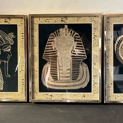 Vintage Framed Egyptian Foil Art Prints - Set of 3