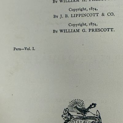 1892 History of the Conquest of Peru by William H. Prescott - 2 Vol. Set