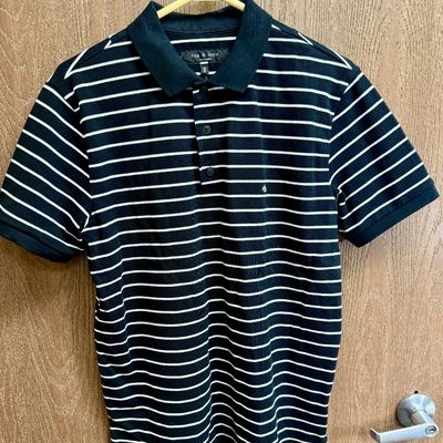 Men's Rag and Bone Black and White Striped Polo Shirt - Size M