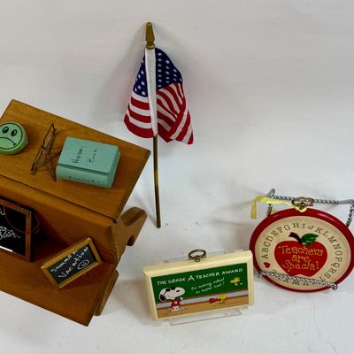 Vintage Teacher & School Miniature Collectibles Lot with Snoopy Plaque