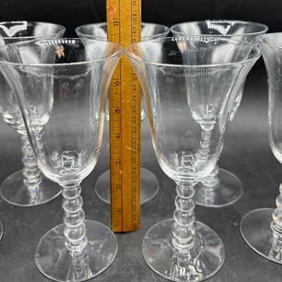 Vintage Glass Stemware with Beaded Stems - Set of 7