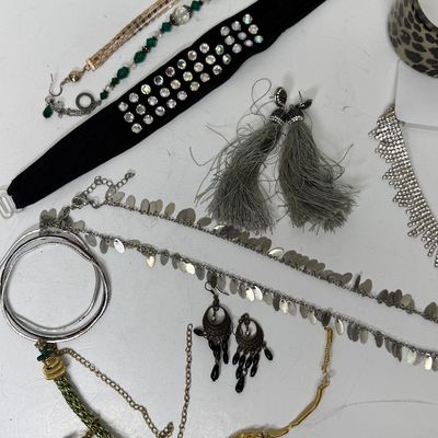 Assorted Fashion Jewelry Lot - Chokers, Necklaces, Earrings & Cuff