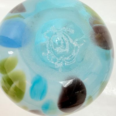 Hand-Blown Blue Art Glass Pitcher with Multicolor Spots