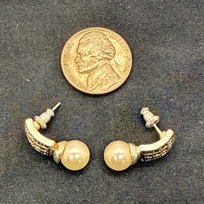 Vintage Faux Pearl and Marcasite Style J-Hoop Earrings