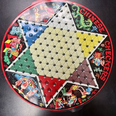 Vintage Toy & Novelty Lot with Hand-Carved Wooden Animals and Marbles plus round tin game board