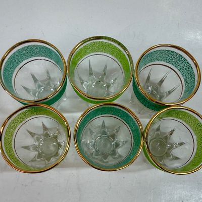 Vintage Green and Gold Textured Shot glasses - Set of 6 - Mid Century
