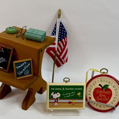 Vintage Teacher & School Miniature Collectibles Lot with Snoopy Plaque