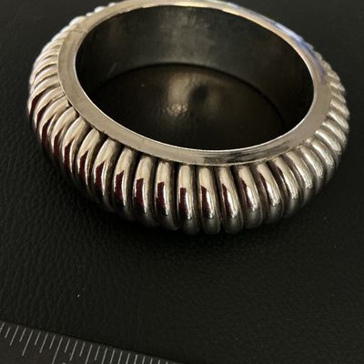 Vintage Silver-Tone Ribbed Chunky Bangle Bracelet