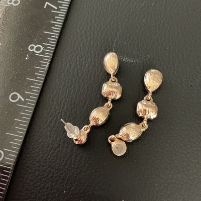 Gold-Tone Pink Rhinestone Dangle Earrings